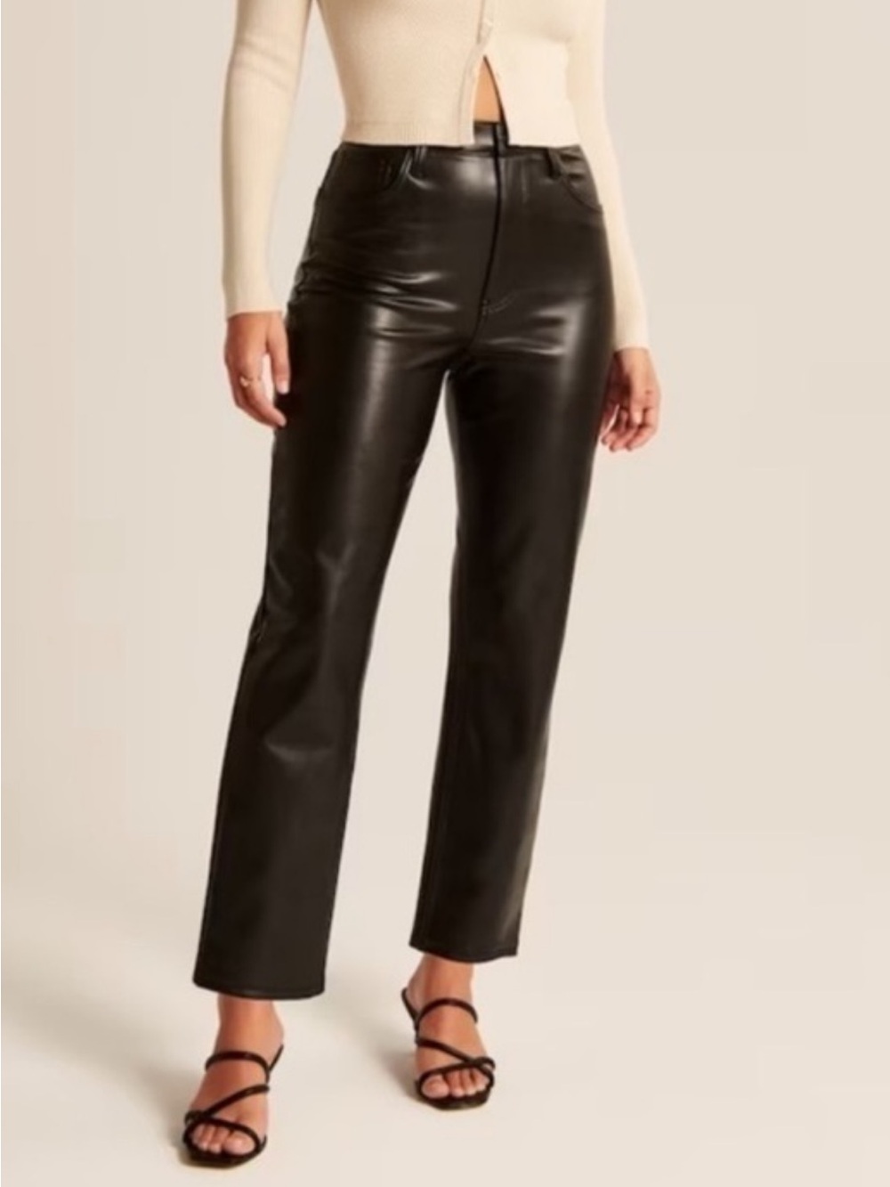 Abercrombie & Fitch Curve Love Black Vegan Leather Ankle Straight Pant